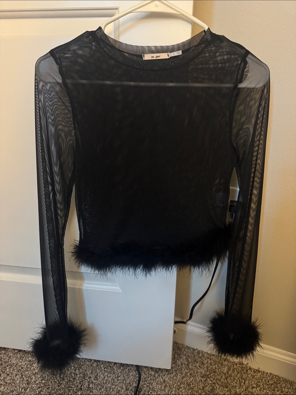 Black mesh top with ruffles